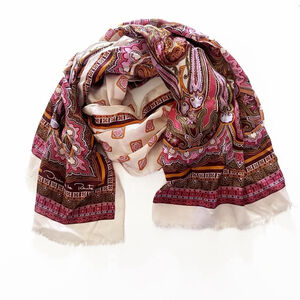 Vintage Oscar de la Renta Silk Paisley Scarf 26x48 – Pink Brown Wrap